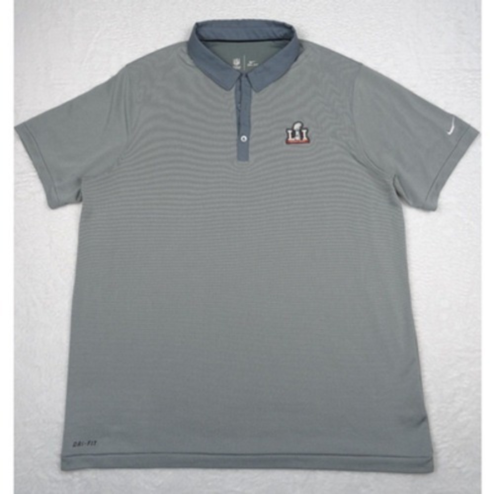 Nike NFL Super Bowl LI 51 Mens Polo Size Extra Large Gray Dri-Fit Short Sleeve